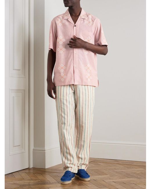 Kardo Pink Ayo Convertible-Collar Embroidered Cotton Shirt for men