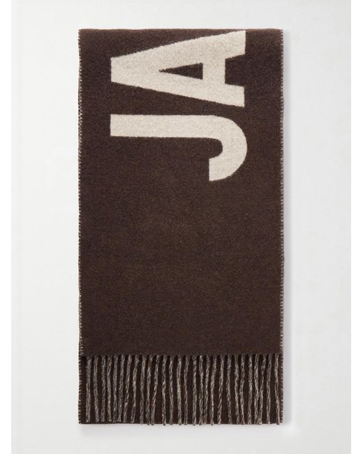 Jacquemus Brown Logo-print Fringed Wool Scarf for men