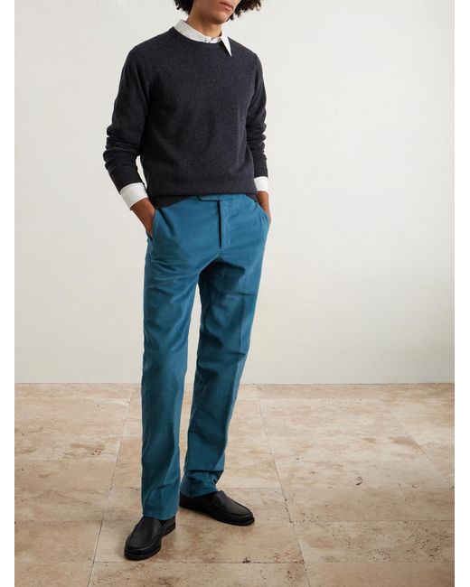Sid Mashburn Blue Juniper Stretch Cotton-Moleskin Trousers for men