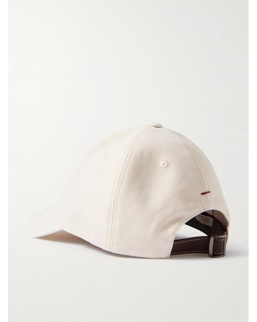 Brunello Cucinelli Natural Logo-embroidered Leather-trimmed Cotton-twill Baseball Cap for men