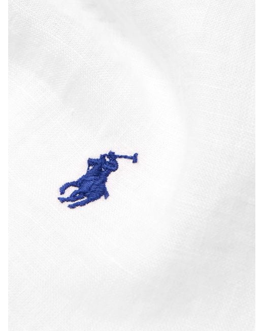 Polo Ralph Lauren White Button-Down Collar Logo-Embroidered Linen Shirt for men