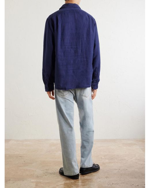 Polo Ralph Lauren Blue Logo-Embroidered Linen Shirt for men