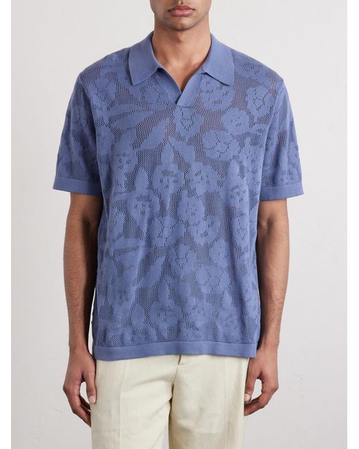 NN07 Blue Ryan Flower 60019 Knitted Cotton Polo Shirt for men