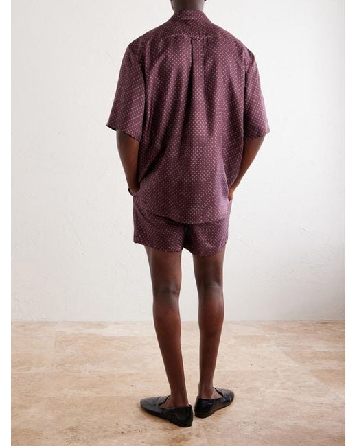 Saint Laurent Purple Printed Silk-satin Polo Shirt for men