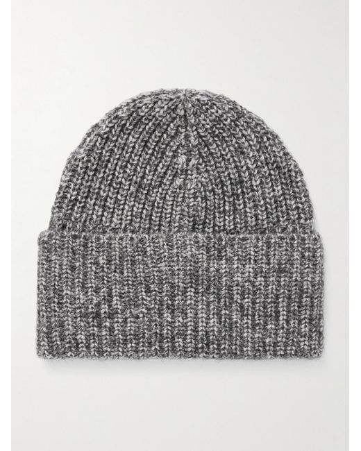 Brunello Cucinelli Gray Ribbed Cashmere Beanie for men