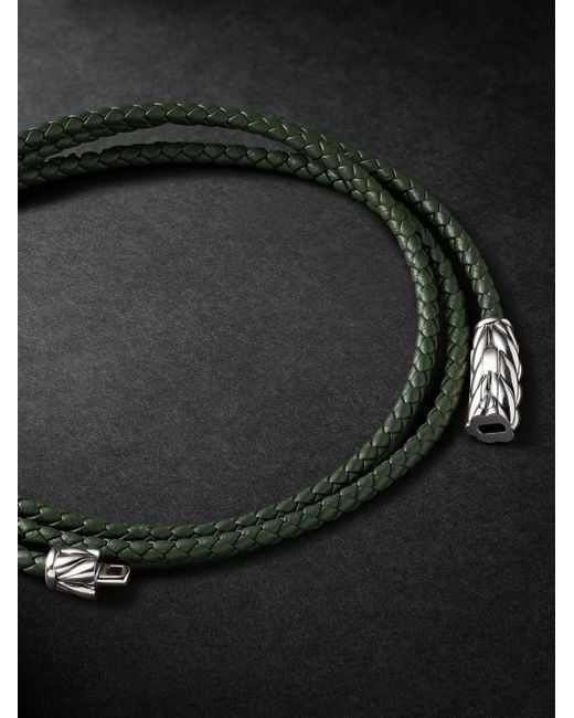 David Yurman Black Chevron Braided Leather And Sterling Silver Wrap Bracelet for men