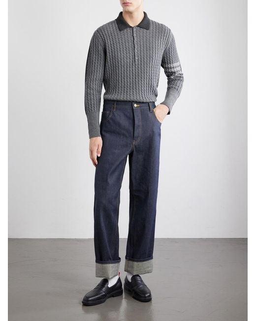 Thom Browne Gray Knitted Merino Wool Polo Sweater for men