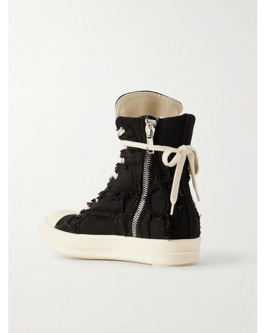 Rick Owens Black Frayed Denim High-top Sneakers for men