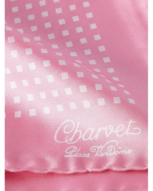 Charvet Pink Printed Silk-twill Pocket Square for men