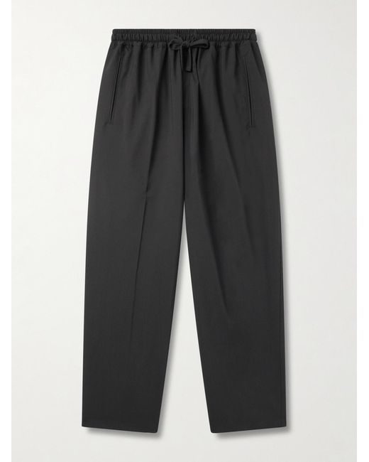 Umit Benan Black Julian Straight-leg Virgin Wool Drawstring Trousers for men