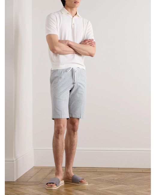 De Petrillo Blue Straight-leg Striped Cotton-seersucker Drawstring Shorts for men