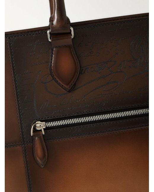 Berluti Brown Jour Scritto Panelled Venezia Leather Briefcase for men