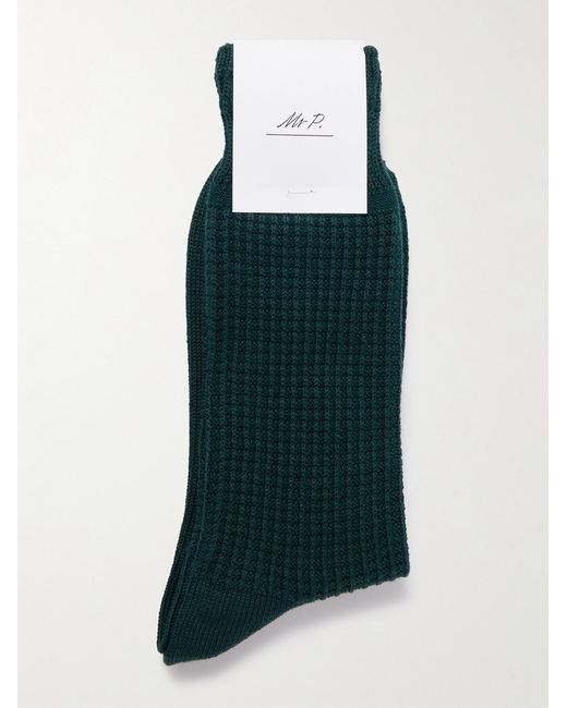 Mr P. Green Waffle-Knit Cotton-Blend Socks for men