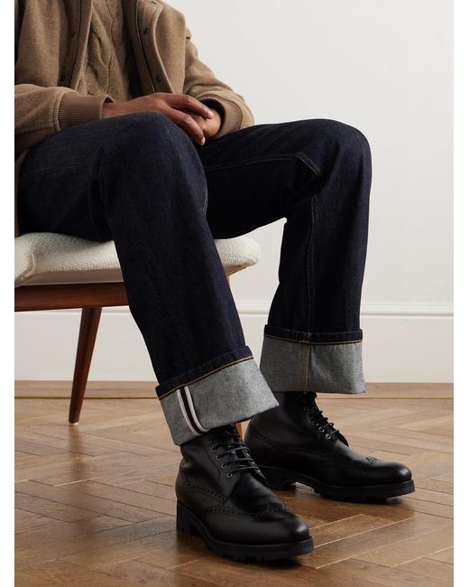 Manolo Blahnik Black Sapele Leather Boots for men