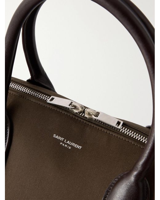Saint Laurent Brown Bowling Leather-Trimmed Cotton-Canvas Weekend Bag for men