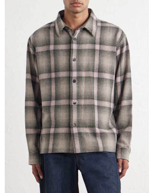 FRAME Brown Checked Wool-Blend Flannel Overshirt for men