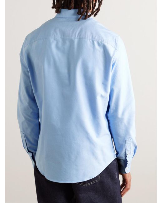 AMI Blue Button-down Collar Logo-embroiderd Cotton Shirt for men
