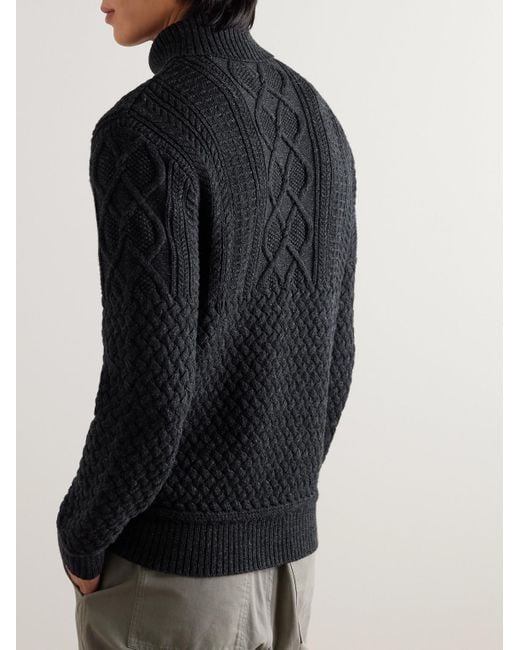RRL Blue Cable-knit Cotton And Wool-blend Rollneck Sweater for men
