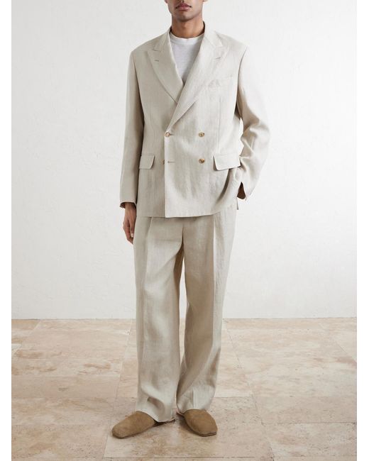 Kaptain Sunshine White Double-breasted Linen And Silk-blend Jacket for men