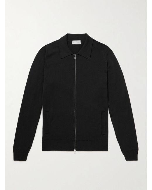 John Smedley Black Alston Slim-Fit Merino Wool Zip-Up Cardigan for men
