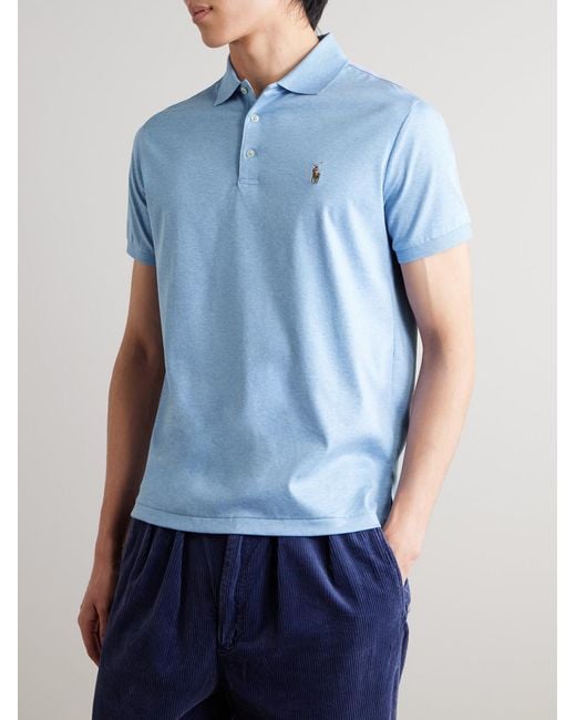 Polo Ralph Lauren Blue Logo-Embroidered Cotton-Jersey Polo Shirt for men