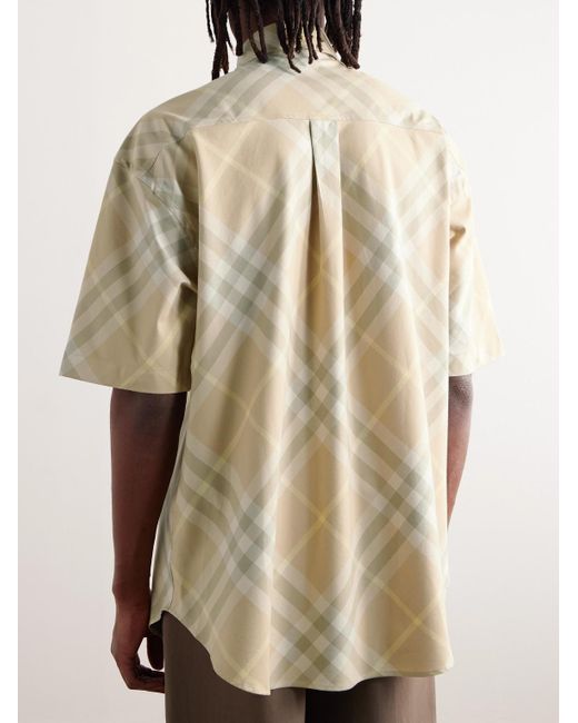 Camicia in twill di cotone a quadri con collo button-down e logo ricamato di Burberry in Natural da Uomo