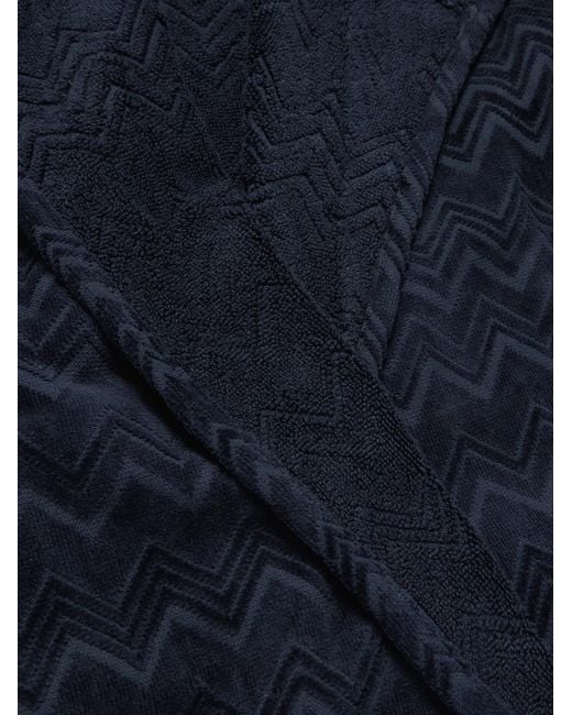 Missoni Blue Chalk Striped Cotton-Terry Jacquard Hooded Robe for men