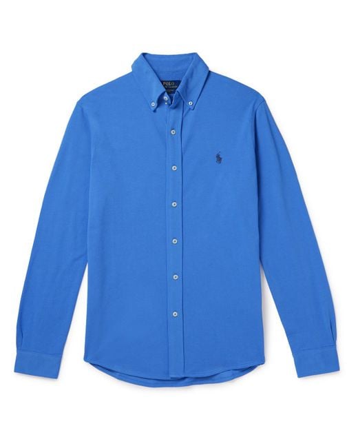 Polo Ralph Lauren Blue Button-down Logo-embroidered Cotton-mesh Shirt for men