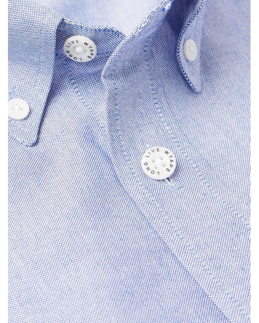 (w)taps Blue Button Down-Collar Logo-Appliquéd Coolmax Shirt for men