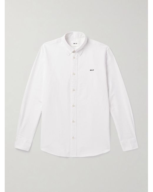 NN07 White Colby 5910 Button-Down Collar Logo-Embroidered Organic Cotton Shirt for men