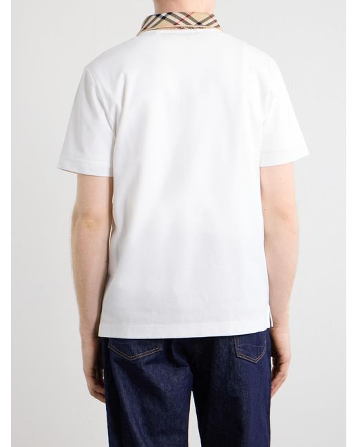 Burberry White Checked Cotton-Piqué Polo Shirt for men