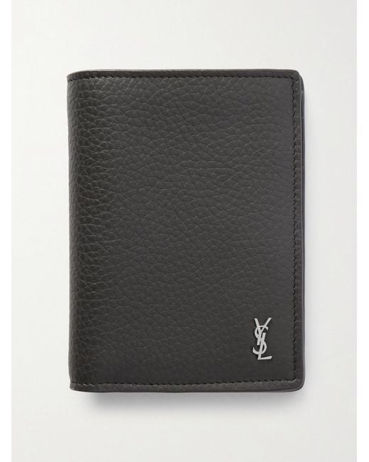 Saint Laurent Aufklappbares Portemonnaie aus vollnarbigem Leder mit Logodetail in Black für Herren
