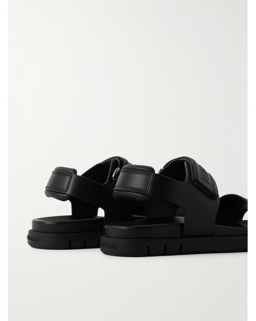 Ferragamo Black Logo-embossed Leather Sandals for men