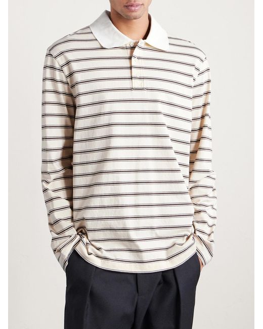 A.P.C. White Striped Organic Cotton-jersey Polo Shirt for men