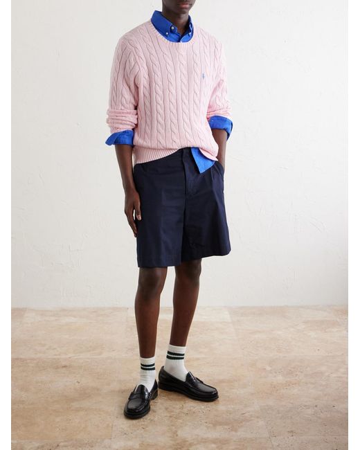 Polo Ralph Lauren Pink Logo-Embroidered Cable-Knit Cotton Sweater for men