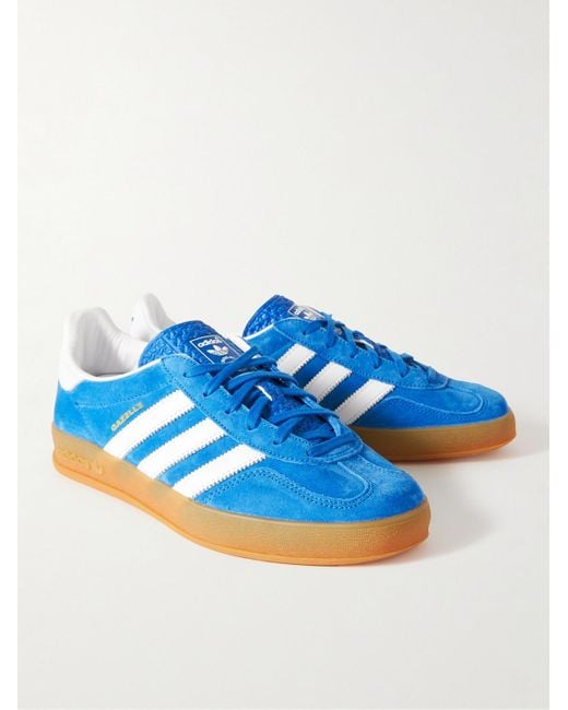 Adidas Originals Blue Gazelle Indoor Leather-trimmed Suede Sneakers for men