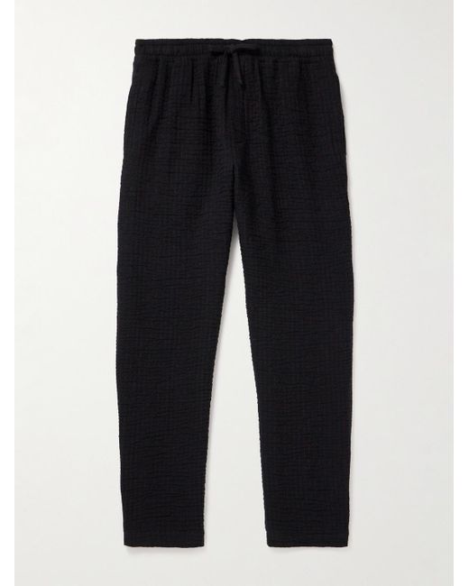 YMC Black Alva Tapered Crinkled Stretch-cotton And Wool-blend Drawstring Trousers for men