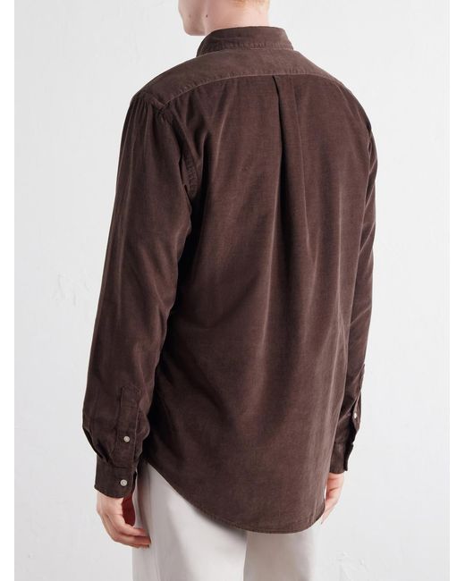 Polo Ralph Lauren Brown Button-Down Collar Logo-Embroidered Cotton-Corduroy Shirt for men