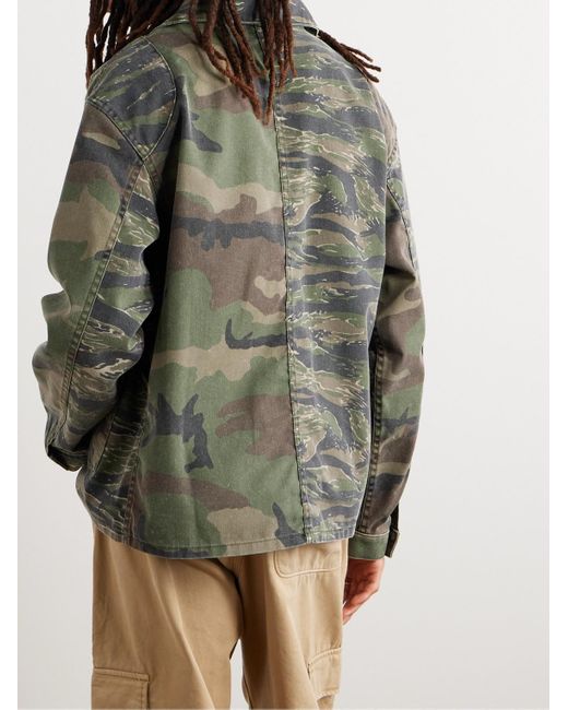 CHERRY LA Green Patchwork Camouflage-print Denim Chore Jacket for men