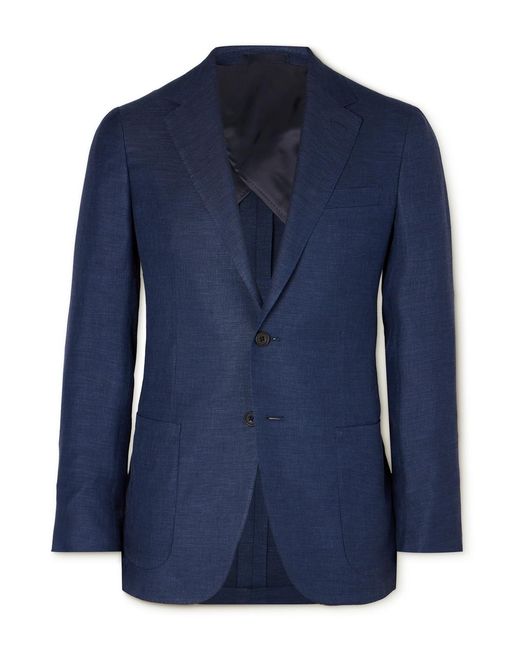 Kingsman Blue Wool, Linen And Silk-Blend Hopsack Blazer for men