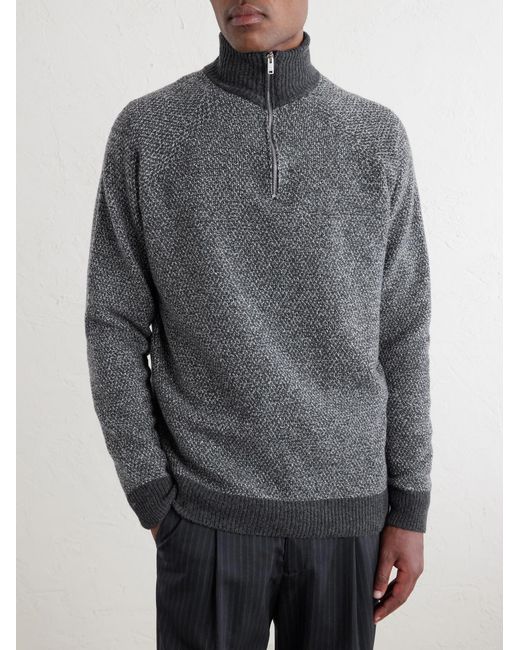 John Smedley Gray Recycled-cashmere And Wool-blend Half-zip Sweater for men