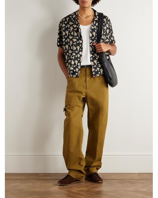 Paper Hat Camp-Collar Printed Satin Shirt di Bode in Black da Uomo