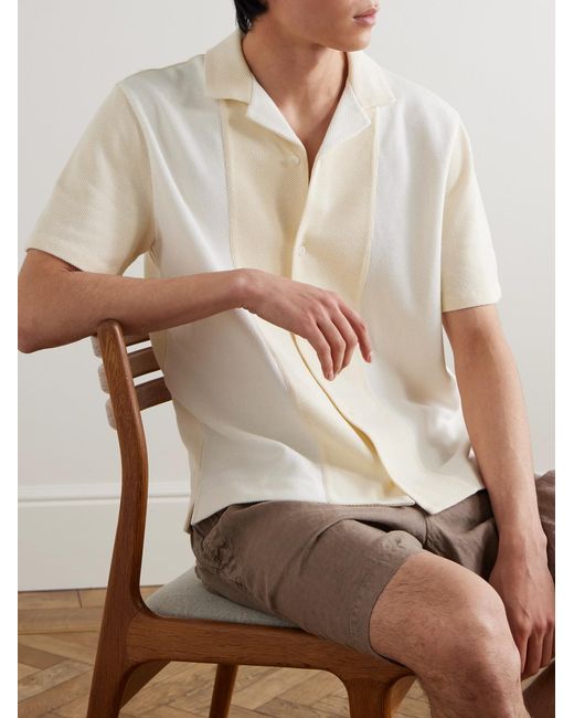 Mr P. Natural Camp-Collar Two-Tone Organic Cotton-Piqué Shirt for men