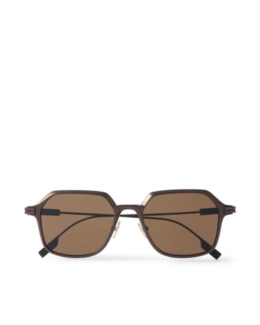 Zegna Brown D-frame Brushed-aluminium Polarised Sunglasses for men