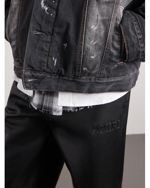 Amiri Gray Logo-appliquéd Straight-leg Leather Trousers for men