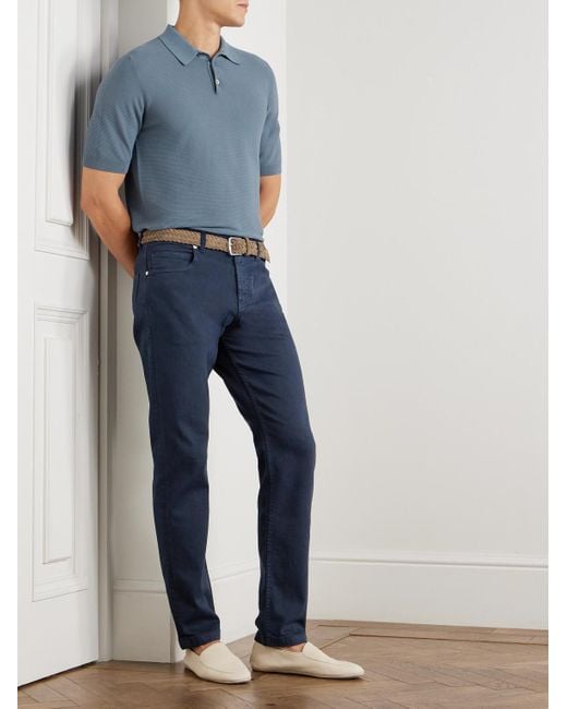 Eleventy Blue Slim-Fit Ribbed Cotton Polo Shirt for men