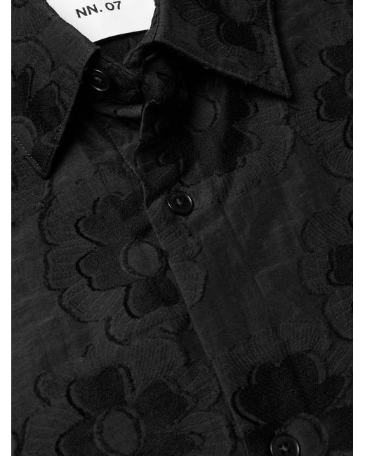 NN07 Black Freddy 50045 Floral-Embroidered Organic Cotton-Blend Shirt for men