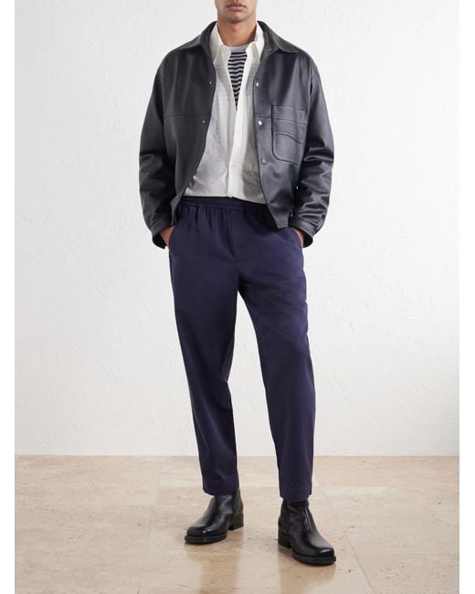 Folk Blue Drawcord Assembly Straight-Leg Brushed Cotton Trousers for men