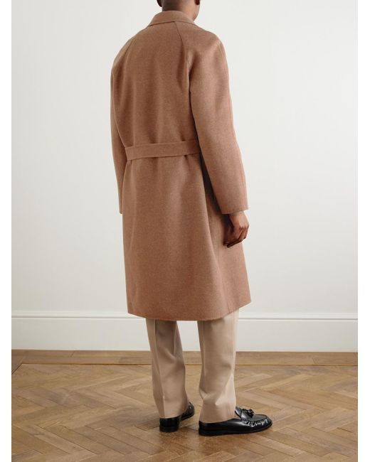 Loro Piana Brown Owen Belted Suede-Trimmed Rain System Cashmere Coat for men