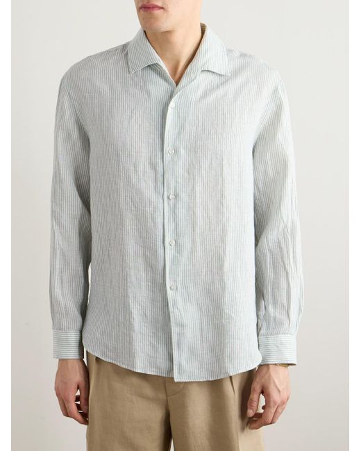 Loro Piana White Raffaele Striped Linen Shirt for men